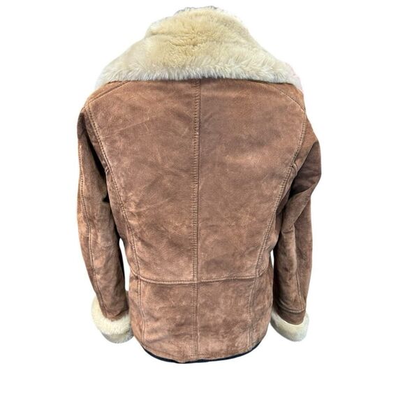 Wilson Leather Suede Faux Shearling Aviator Jacket Brown Coat Women’s Medium - Picture 7 of 12